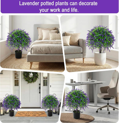 2 Pcs Artificial Lavender Topiary Ball Trees Potted Plants, UV Resistant Fake Lavender Topiary Plant Purple Trees for Garden, Front Door Porch and Outdoor Decor (Purple, M)