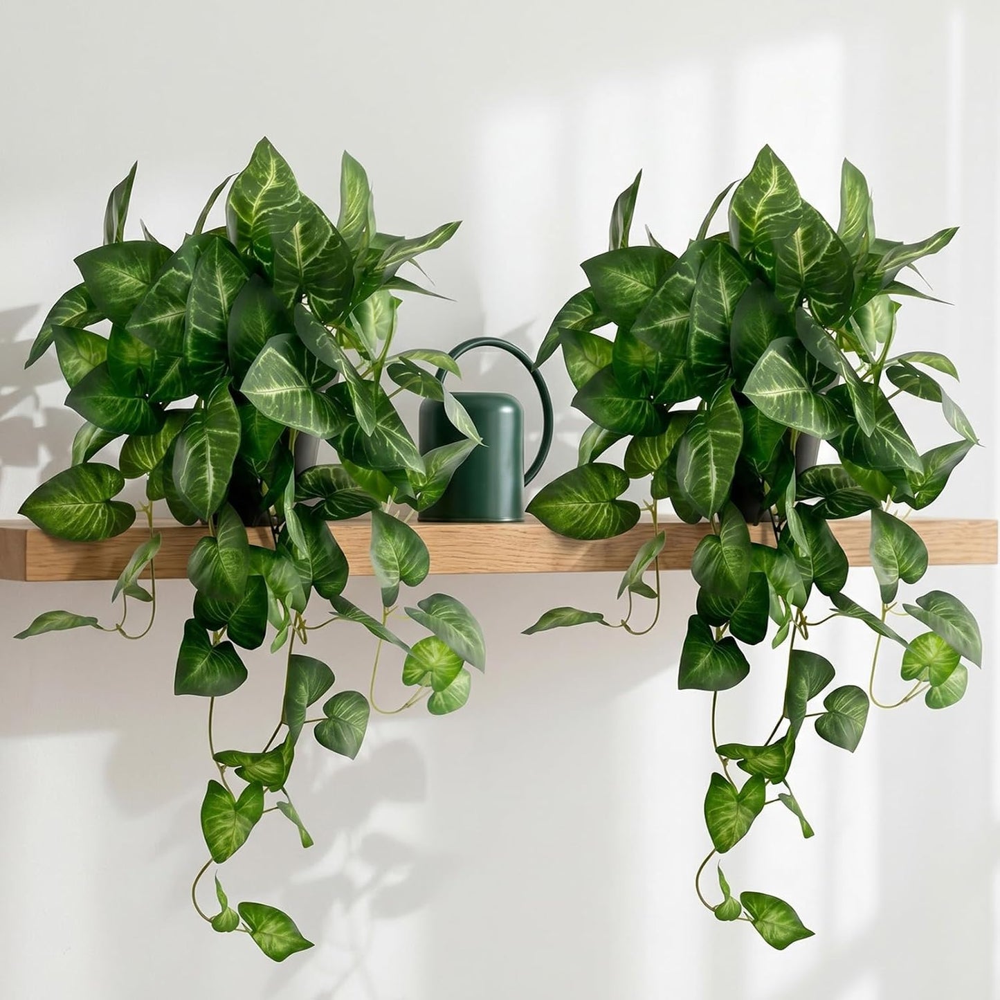 Artificial Pothos Hanging Plant, 25" Set of 2 Faux Ivy Vines with Pots | Fake Silk Realistic Hanging Greenery Plants for Indoor Home Bedroom, Bathroom,Shelves, Office Decor