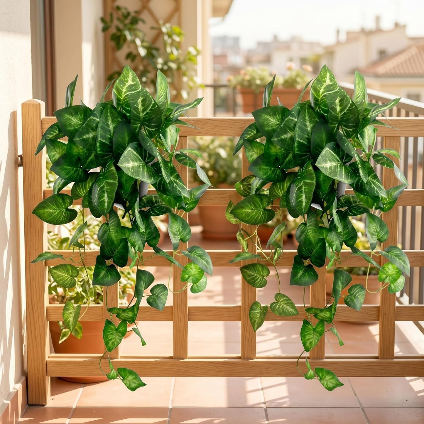 Artificial Pothos Hanging Plant, 25" Set of 2 Faux Ivy Vines with Pots | Fake Silk Realistic Hanging Greenery Plants for Indoor Home Bedroom, Bathroom,Shelves, Office Decor