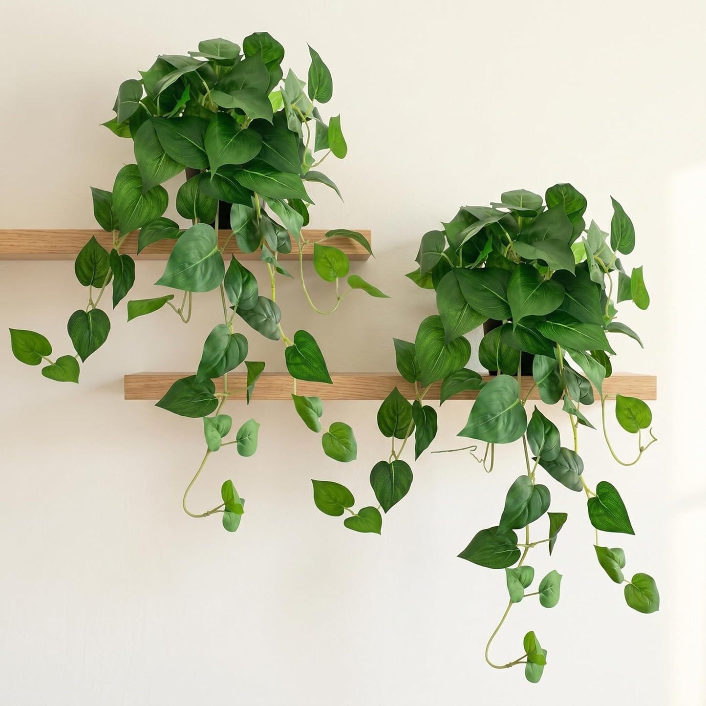 Artificial Pothos Hanging Plant, 25" Set of 2 Faux Ivy Vines with Pots | Fake Silk Realistic Hanging Greenery Plants for Indoor Home Bedroom, Bathroom,Shelves, Office Decor
