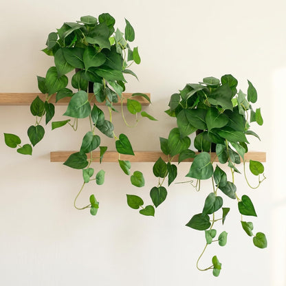 Artificial Pothos Hanging Plant, 25" Set of 2 Faux Ivy Vines with Pots | Fake Silk Realistic Hanging Greenery Plants for Indoor Home Bedroom, Bathroom,Shelves, Office Decor