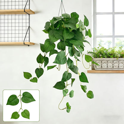 Artificial Pothos Hanging Plant, 25" Set of 2 Faux Ivy Vines with Pots | Fake Silk Realistic Hanging Greenery Plants for Indoor Home Bedroom, Bathroom,Shelves, Office Decor