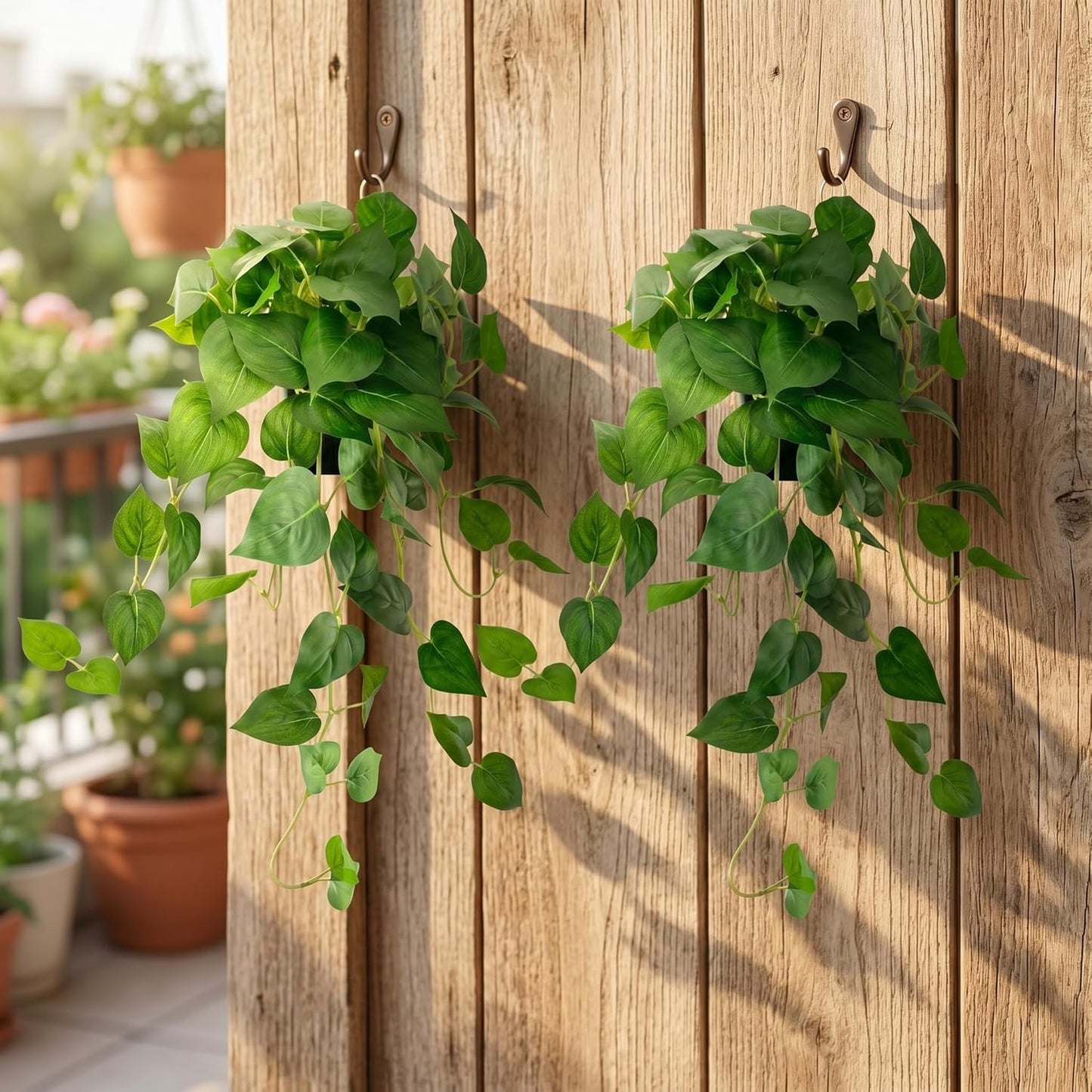 Artificial Pothos Hanging Plant, 25" Set of 2 Faux Ivy Vines with Pots | Fake Silk Realistic Hanging Greenery Plants for Indoor Home Bedroom, Bathroom,Shelves, Office Decor