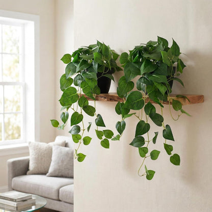 Artificial Pothos Hanging Plant, 25" Set of 2 Faux Ivy Vines with Pots | Fake Silk Realistic Hanging Greenery Plants for Indoor Home Bedroom, Bathroom,Shelves, Office Decor