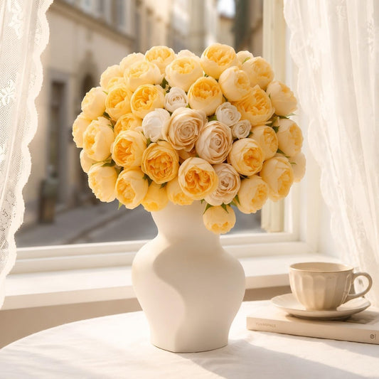 24 PCS Ranunculus Artificial Flowers, Faux Mini Ranunculus Bulk | Realistic Silk Ranunculus Bouquet for DIY Bouquets, Bridal Shower Decorations, Centerpieces, Arrangements, White