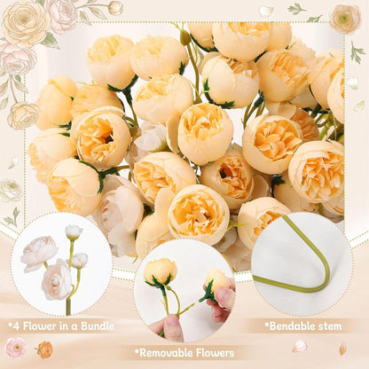 24 PCS Ranunculus Artificial Flowers, Faux Mini Ranunculus Bulk | Realistic Silk Ranunculus Bouquet for DIY Bouquets, Bridal Shower Decorations, Centerpieces, Arrangements, White