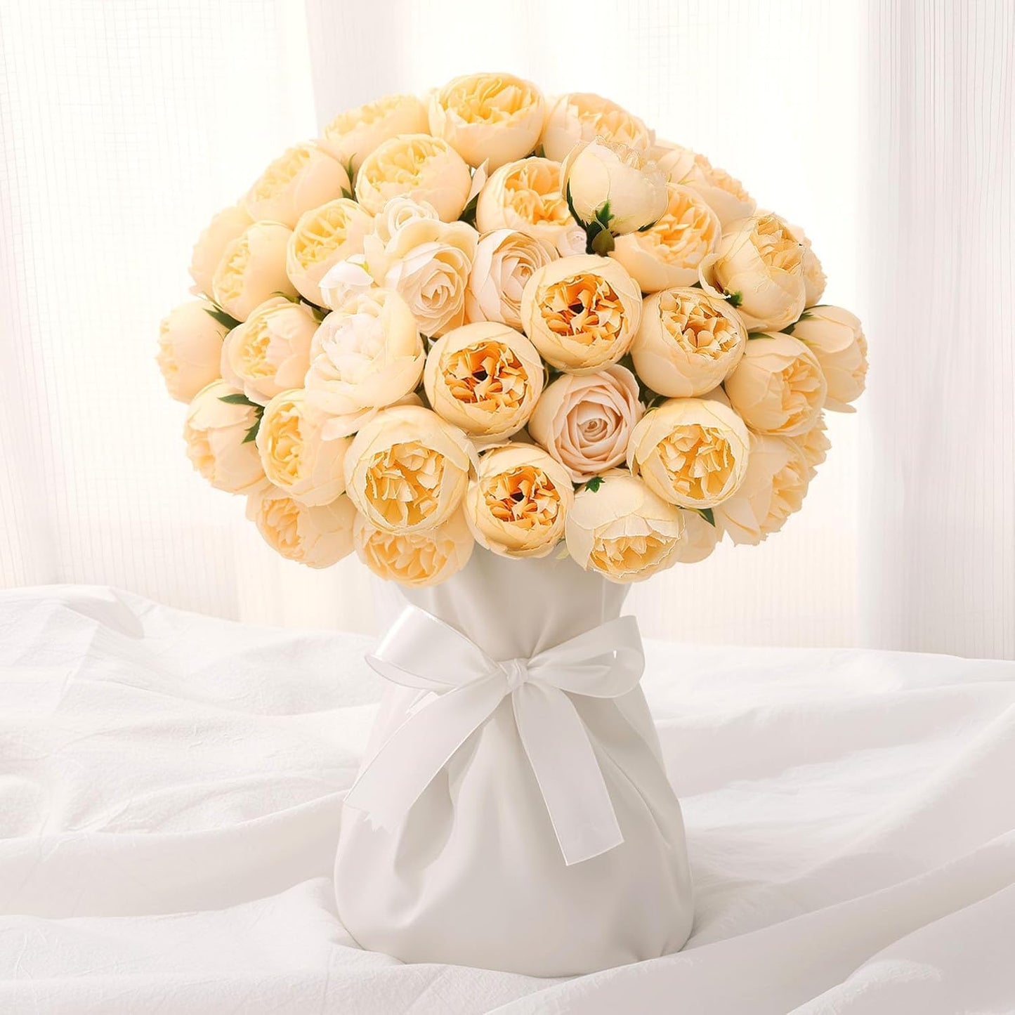 24 PCS Ranunculus Artificial Flowers, Faux Mini Ranunculus Bulk | Realistic Silk Ranunculus Bouquet for DIY Bouquets, Bridal Shower Decorations, Centerpieces, Arrangements, White