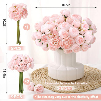 24 PCS Ranunculus Artificial Flowers, Faux Mini Ranunculus Bulk | Realistic Silk Ranunculus Bouquet for DIY Bouquets, Bridal Shower Decorations, Centerpieces, Arrangements, White