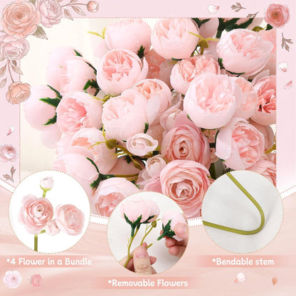 24 PCS Ranunculus Artificial Flowers, Faux Mini Ranunculus Bulk | Realistic Silk Ranunculus Bouquet for DIY Bouquets, Bridal Shower Decorations, Centerpieces, Arrangements, White