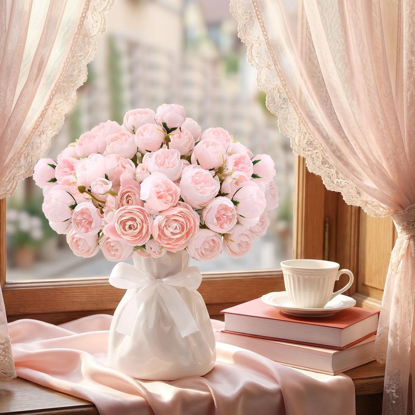 24 PCS Ranunculus Artificial Flowers, Faux Mini Ranunculus Bulk | Realistic Silk Ranunculus Bouquet for DIY Bouquets, Bridal Shower Decorations, Centerpieces, Arrangements, White
