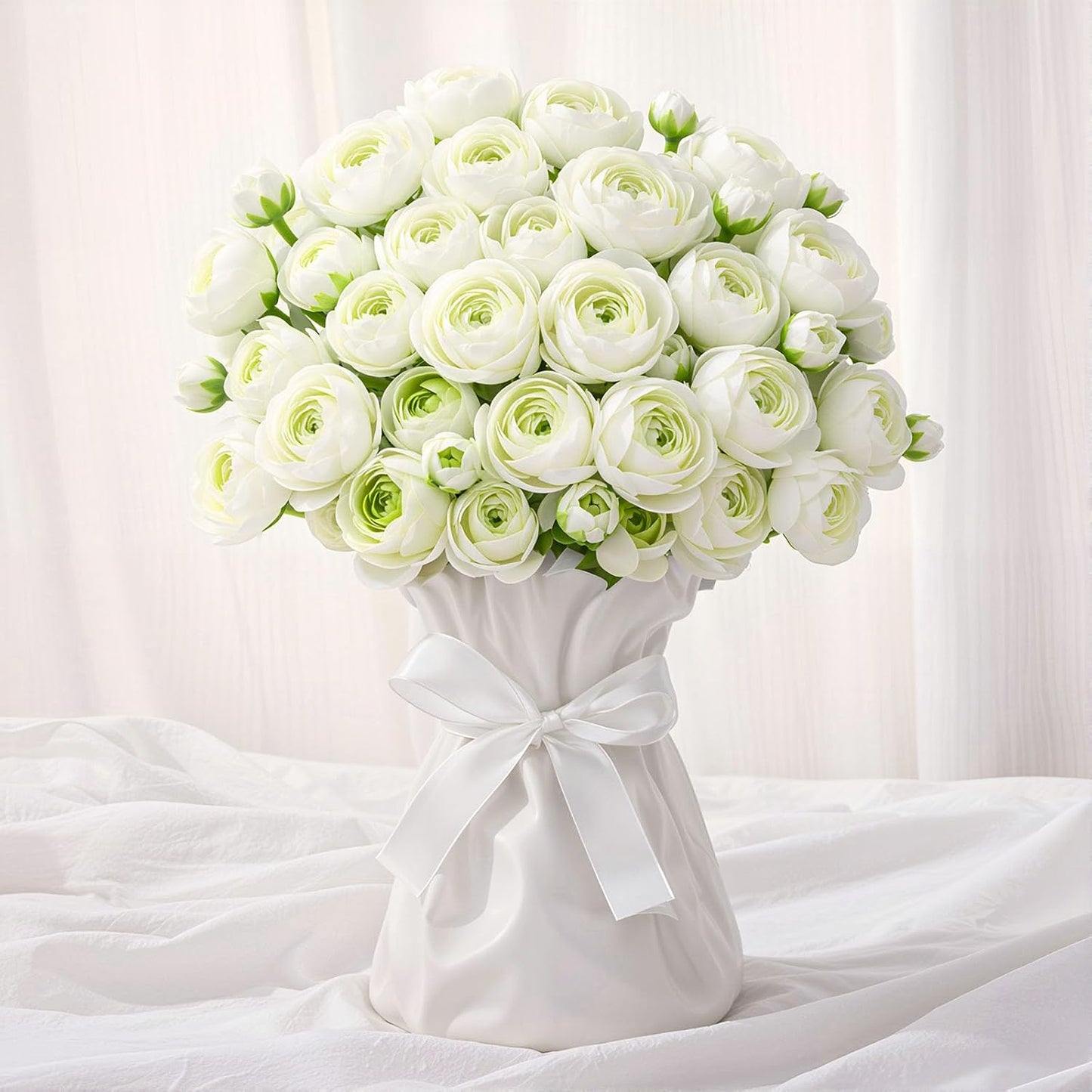 24 PCS Ranunculus Artificial Flowers, Faux Mini Ranunculus Bulk | Realistic Silk Ranunculus Bouquet for DIY Bouquets, Bridal Shower Decorations, Centerpieces, Arrangements, White