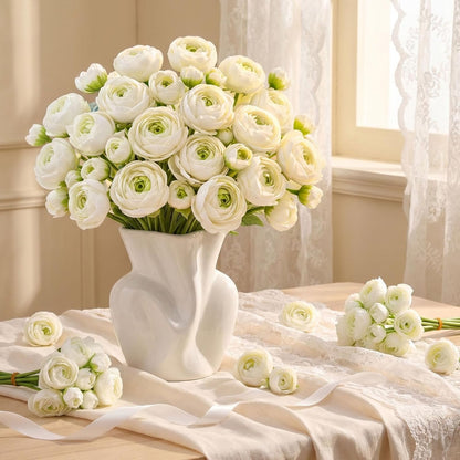 24 PCS Ranunculus Artificial Flowers, Faux Mini Ranunculus Bulk | Realistic Silk Ranunculus Bouquet for DIY Bouquets, Bridal Shower Decorations, Centerpieces, Arrangements, White