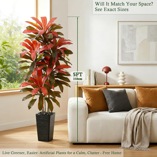 Artificial Dracaena Tree：5FT Faux Silk Tropical Yucca Floor Trees Realistic Fake Green Plant with Natural Wood Trunk & Lifelike Leaves for Home Office Decor Indoor & Outdoor (5FT,1-Pack,Black)