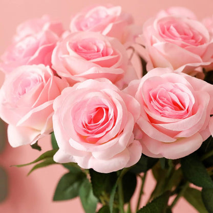 12 pcs Artificial Red Roses Flowers Long Stem Fake Silk Rose for Home Wendding Decorations(Red)