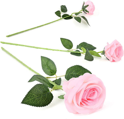 12 pcs Artificial Red Roses Flowers Long Stem Fake Silk Rose for Home Wendding Decorations(Red)