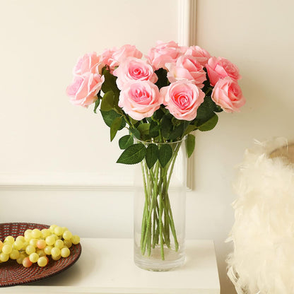 12 pcs Artificial Red Roses Flowers Long Stem Fake Silk Rose for Home Wendding Decorations(Red)