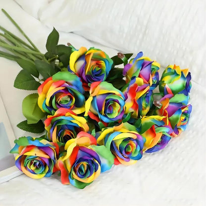 12 pcs Artificial Red Roses Flowers Long Stem Fake Silk Rose for Home Wendding Decorations(Red)