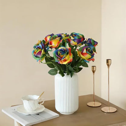 12 pcs Artificial Red Roses Flowers Long Stem Fake Silk Rose for Home Wendding Decorations(Red)