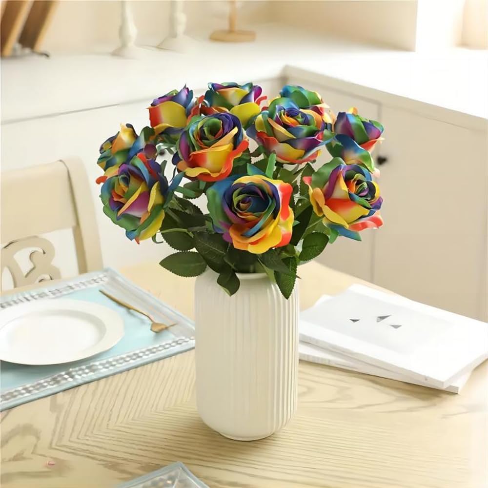 12 pcs Artificial Red Roses Flowers Long Stem Fake Silk Rose for Home Wendding Decorations(Red)