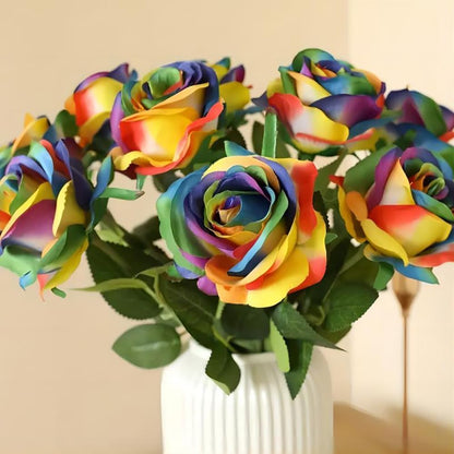 12 pcs Artificial Red Roses Flowers Long Stem Fake Silk Rose for Home Wendding Decorations(Red)