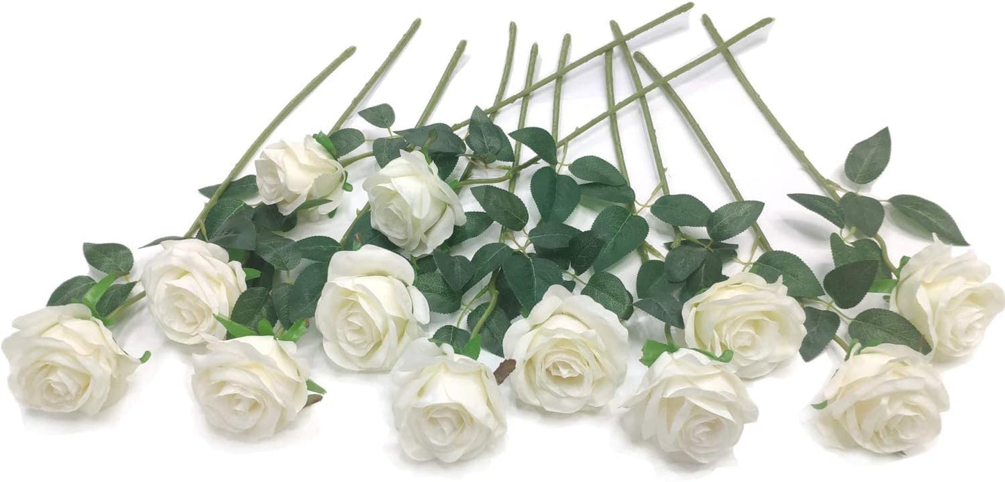 12 pcs Artificial Red Roses Flowers Long Stem Fake Silk Rose for Home Wendding Decorations(Red)