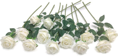12 pcs Artificial Red Roses Flowers Long Stem Fake Silk Rose for Home Wendding Decorations(Red)