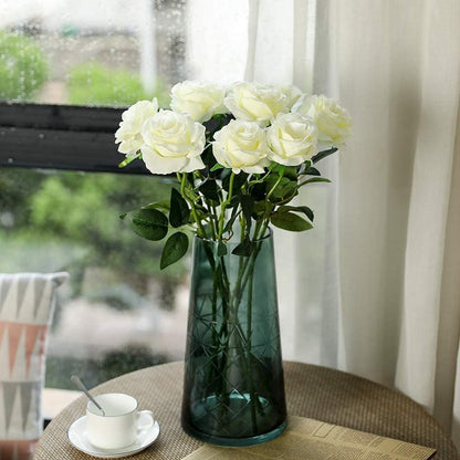 12 pcs Artificial Red Roses Flowers Long Stem Fake Silk Rose for Home Wendding Decorations(Red)