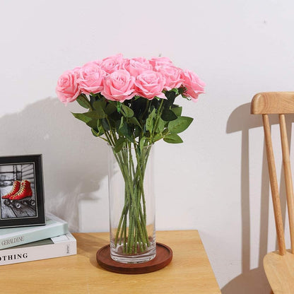 12 pcs Artificial Red Roses Flowers Long Stem Fake Silk Rose for Home Wendding Decorations(Red)