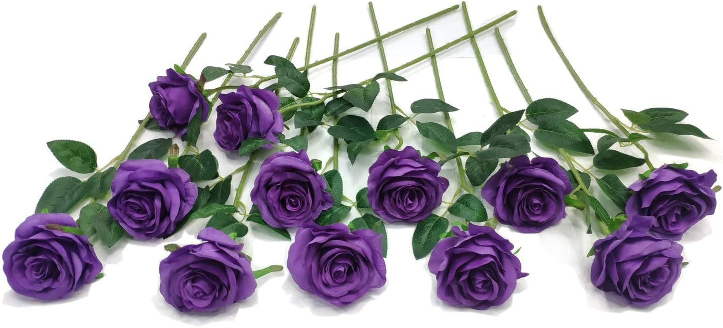 12 pcs Artificial Red Roses Flowers Long Stem Fake Silk Rose for Home Wendding Decorations(Red)
