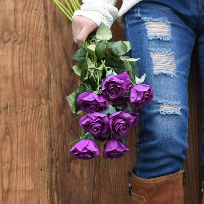 12 pcs Artificial Red Roses Flowers Long Stem Fake Silk Rose for Home Wendding Decorations(Red)