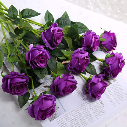 12 pcs Artificial Red Roses Flowers Long Stem Fake Silk Rose for Home Wendding Decorations(Red)
