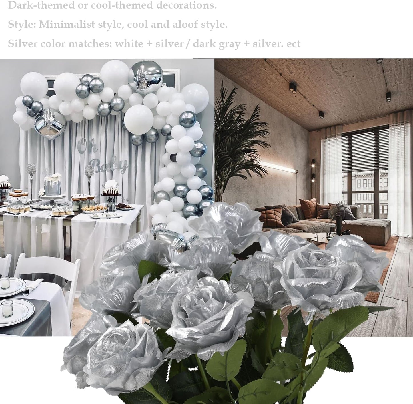 12 pcs Artificial Red Roses Flowers Long Stem Fake Silk Rose for Home Wendding Decorations(Red)