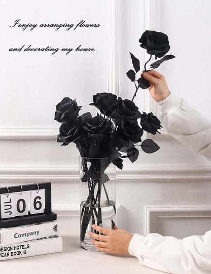 12 pcs Artificial Red Roses Flowers Long Stem Fake Silk Rose for Home Wendding Decorations(Red)