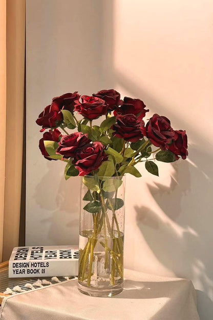 12 pcs Artificial Red Roses Flowers Long Stem Fake Silk Rose for Home Wendding Decorations(Red)