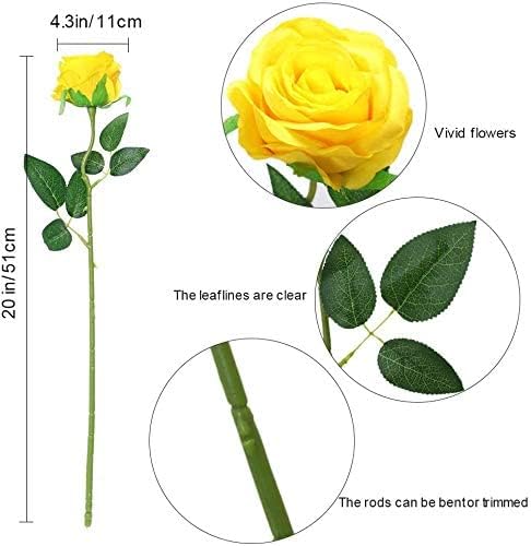 12 pcs Artificial Red Roses Flowers Long Stem Fake Silk Rose for Home Wendding Decorations(Red)