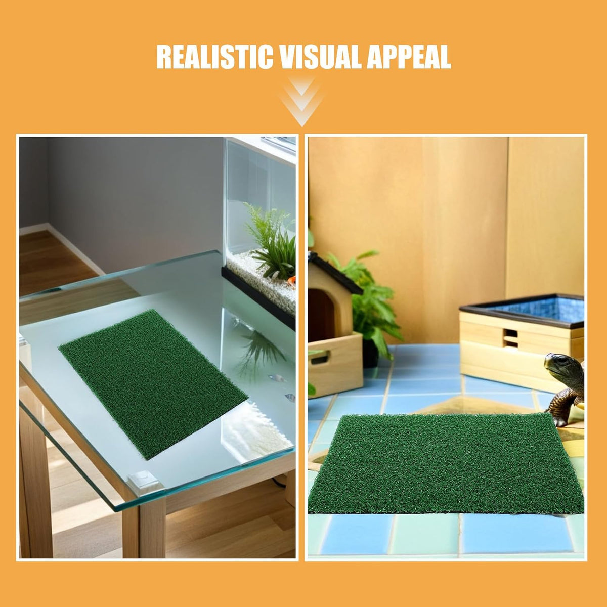 2pcs Artificial Aquarium Grass Mat for Turtle and Reptile, Realistic Green Resin Carpet for Small Home Tanks, Simulated Habitat Decoration and Versatile Application in DIY Aquatic