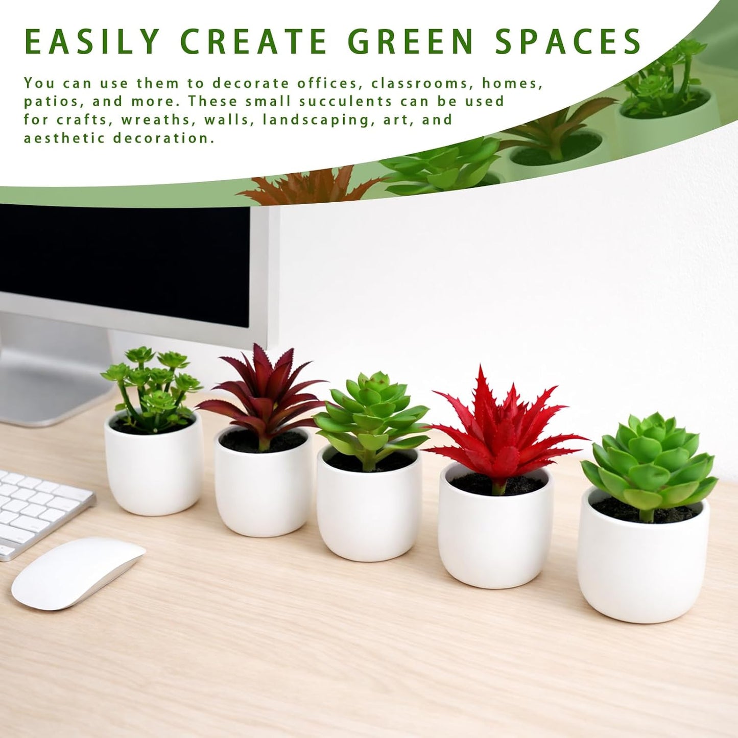 12 Pack Artificial Succulents, Mini Fake Succulent Plants Assortment, Small Faux Plastic Plants for DIY Crafts, Terrarium, Fairy Garden, Home Office Desk Decor