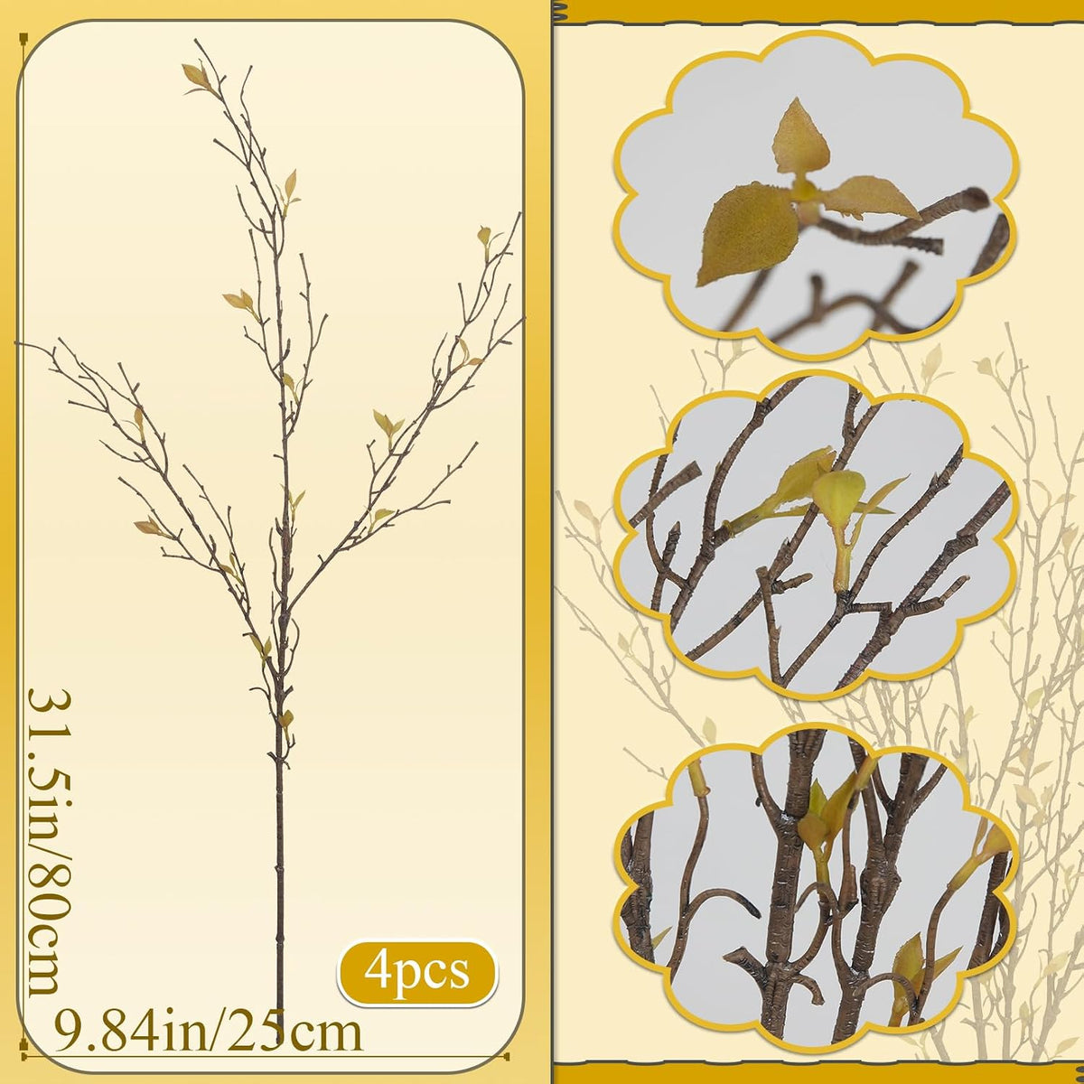 4 Pcs Faux Greenery Branches Fall Fake Twigs and Branches for Vases 31.5 Inch Brown Artificial Greenery Stems for Vase Filler Autumn Home Centerpiece Wedding Decor
