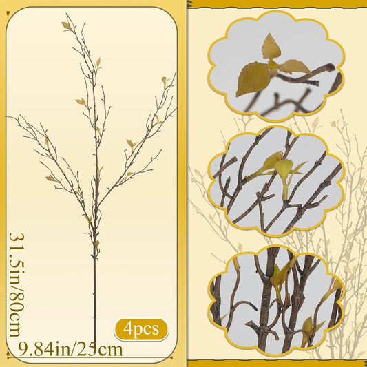 4 Pcs Faux Greenery Branches Fall Fake Twigs and Branches for Vases 31.5 Inch Brown Artificial Greenery Stems for Vase Filler Autumn Home Centerpiece Wedding Decor
