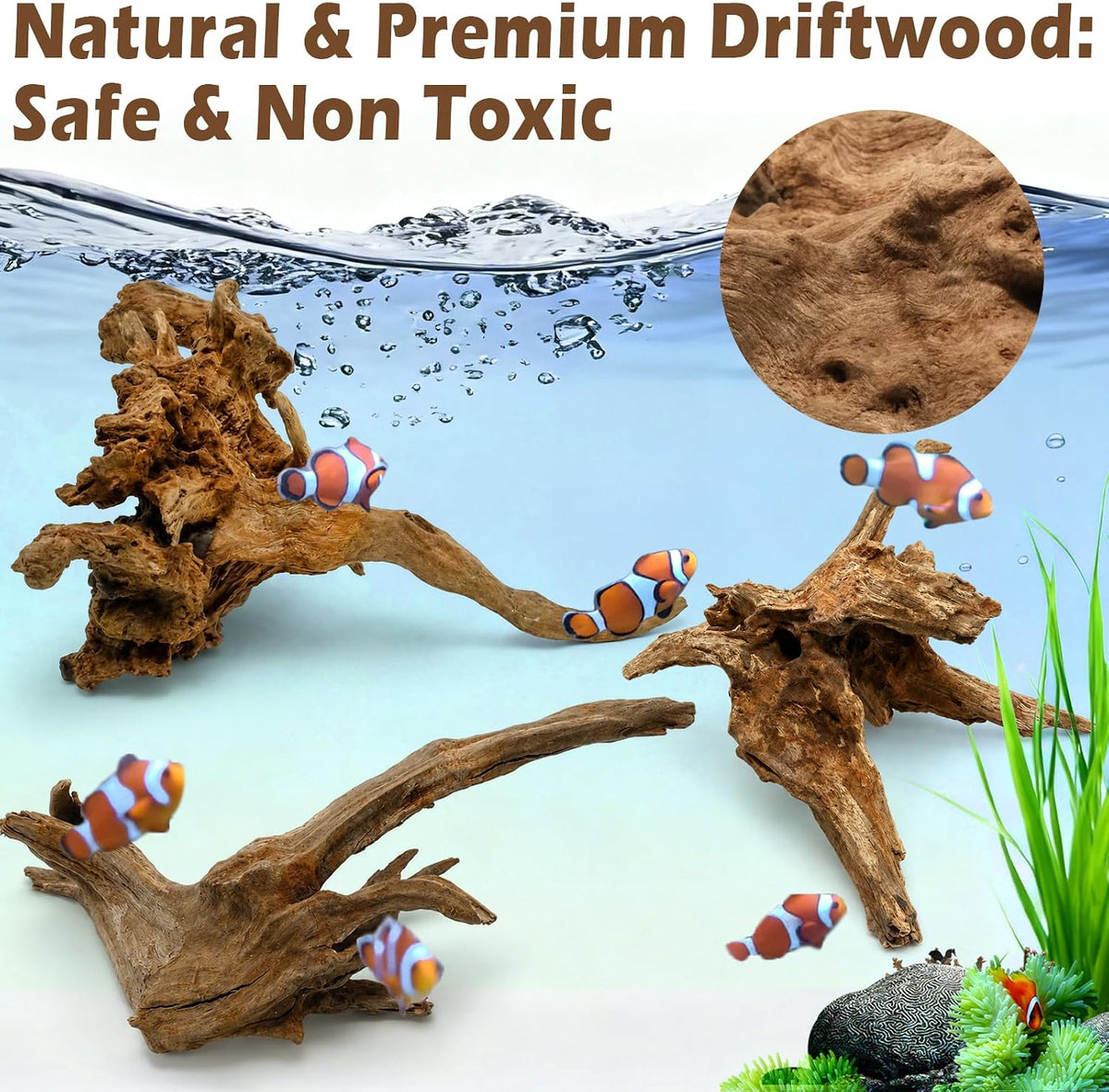 3PCS 8" Natural Driftwood Each Unique for Aquarium & Reptile Tank Decor