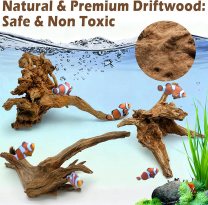 3PCS 8" Natural Driftwood Each Unique for Aquarium & Reptile Tank Decor