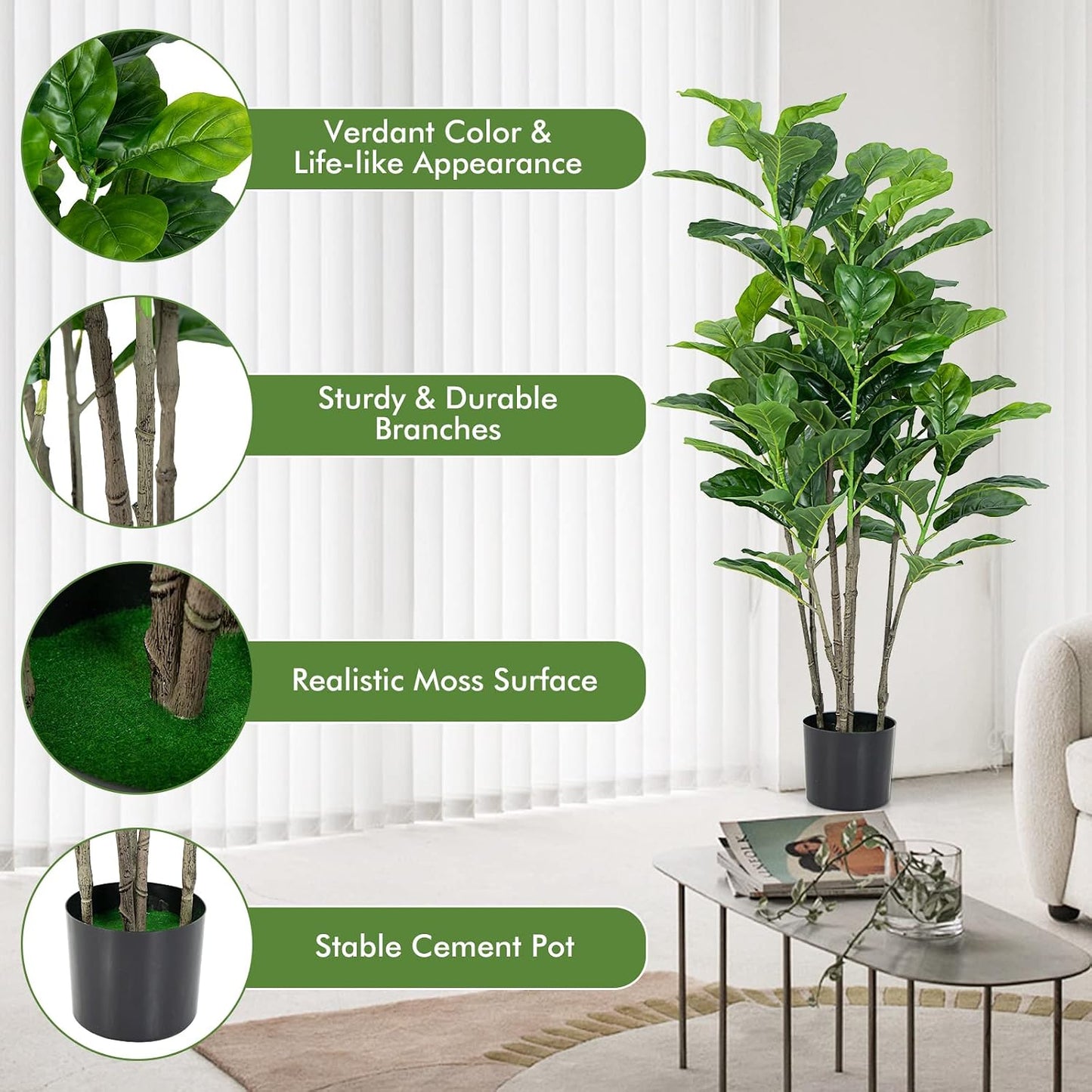 BestComfort 6ft Artificial Wisteria Tree, Green, Plastic, Polyester, Wood - No Watering or Pruning Needed