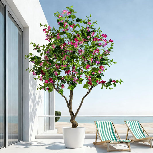 Artificial Bougainvillea Tree, 8FT UV Resistant Fake Bougainvillea Plant in Pot for Outdoor/Indoors, Realistic Faux Flowering Tree for Patio, Garden, Porch, Home Decor