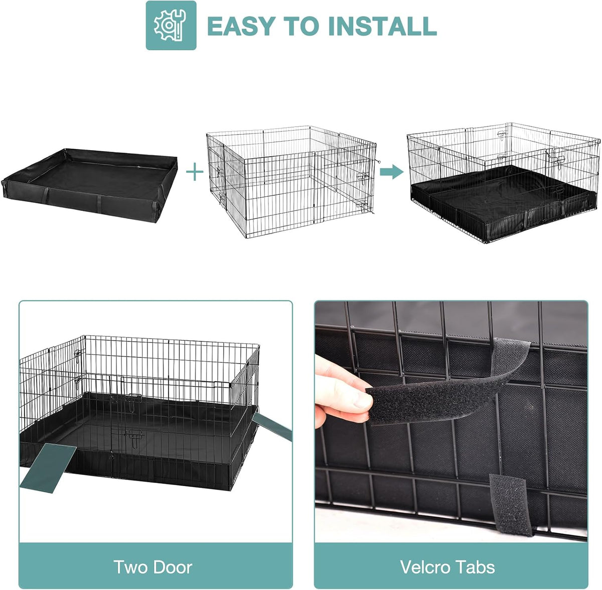 Rabbit Playpen，Small Animal Cage with Waterproof Mat, 48" L*48" W*24" H Metal Hedgehog with Door, C&C Cage for Guinea Pigs, Bunny, Hedgehogs, Chinchillas(Playpen Only)