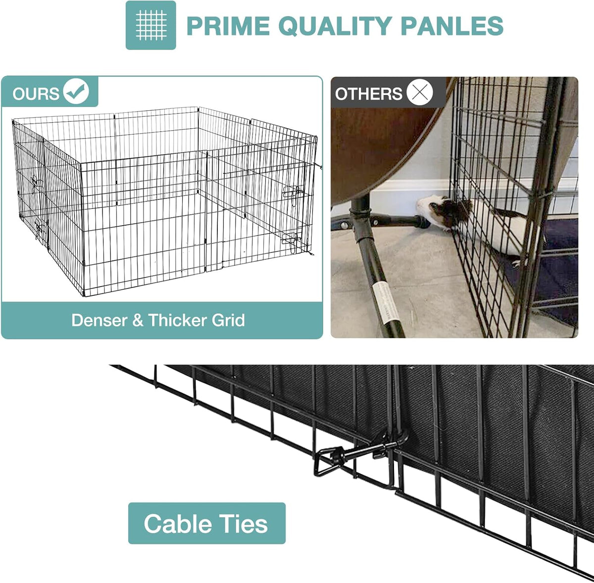 Rabbit Playpen，Small Animal Cage with Waterproof Mat, 48" L*48" W*24" H Metal Hedgehog with Door, C&C Cage for Guinea Pigs, Bunny, Hedgehogs, Chinchillas(Playpen Only)