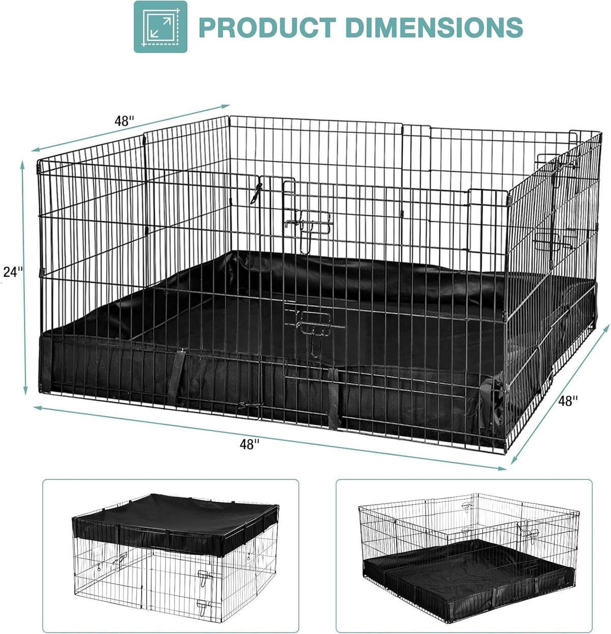 Rabbit Playpen，Small Animal Cage with Waterproof Mat, 48" L*48" W*24" H Metal Hedgehog with Door, C&C Cage for Guinea Pigs, Bunny, Hedgehogs, Chinchillas(Playpen Only)