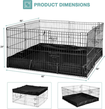 Rabbit Playpen，Small Animal Cage with Waterproof Mat, 48" L*48" W*24" H Metal Hedgehog with Door, C&C Cage for Guinea Pigs, Bunny, Hedgehogs, Chinchillas(Playpen Only)