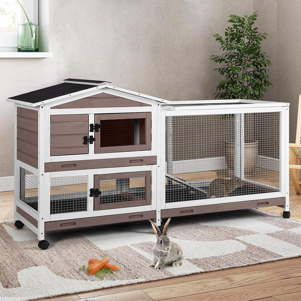 Rabbit Playpen，Small Animal Cage with Waterproof Mat, 48" L*48" W*24" H Metal Hedgehog with Door, C&C Cage for Guinea Pigs, Bunny, Hedgehogs, Chinchillas(Playpen Only)