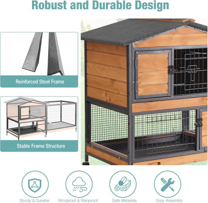 Rabbit Playpen，Small Animal Cage with Waterproof Mat, 48" L*48" W*24" H Metal Hedgehog with Door, C&C Cage for Guinea Pigs, Bunny, Hedgehogs, Chinchillas(Playpen Only)