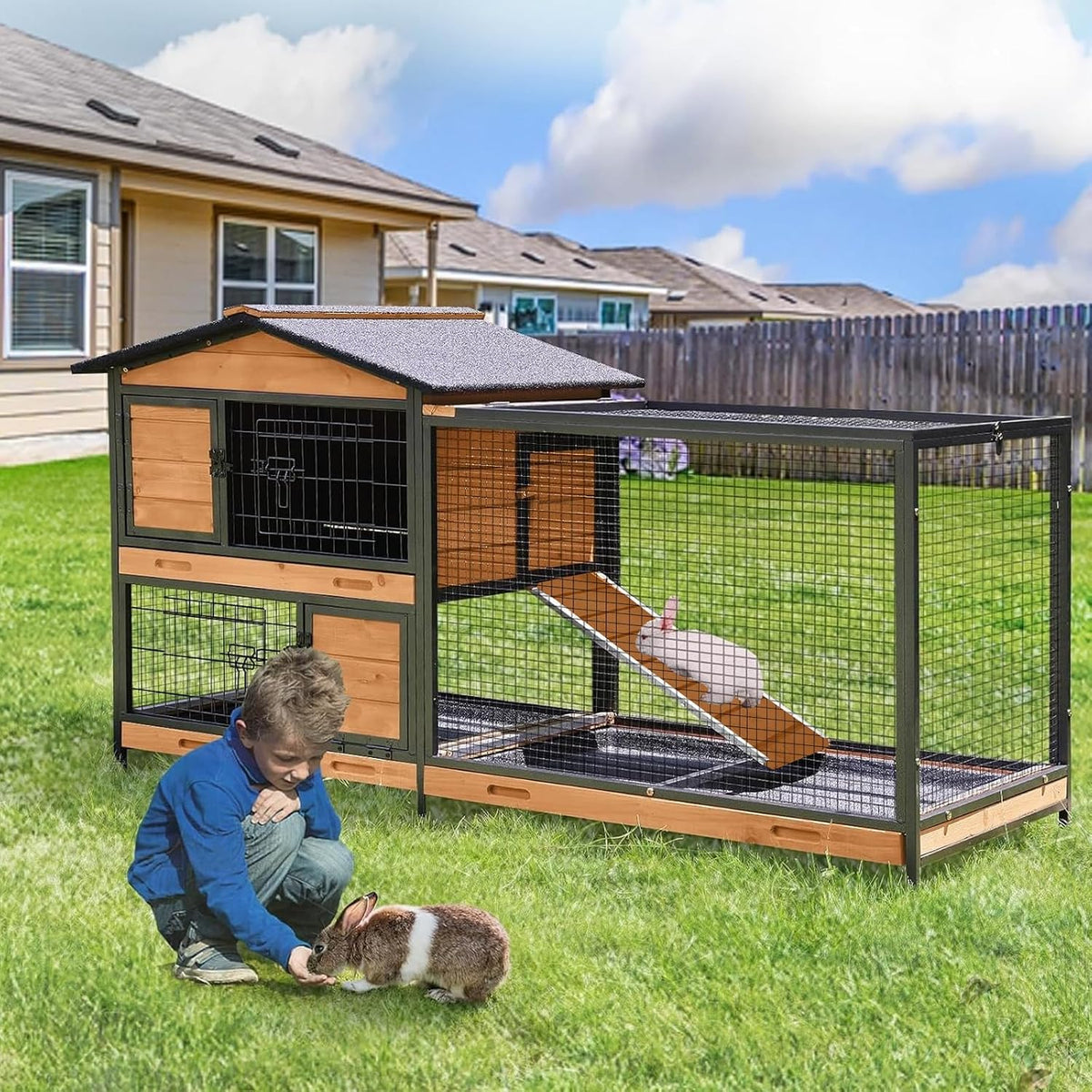 Rabbit Playpen，Small Animal Cage with Waterproof Mat, 48" L*48" W*24" H Metal Hedgehog with Door, C&C Cage for Guinea Pigs, Bunny, Hedgehogs, Chinchillas(Playpen Only)